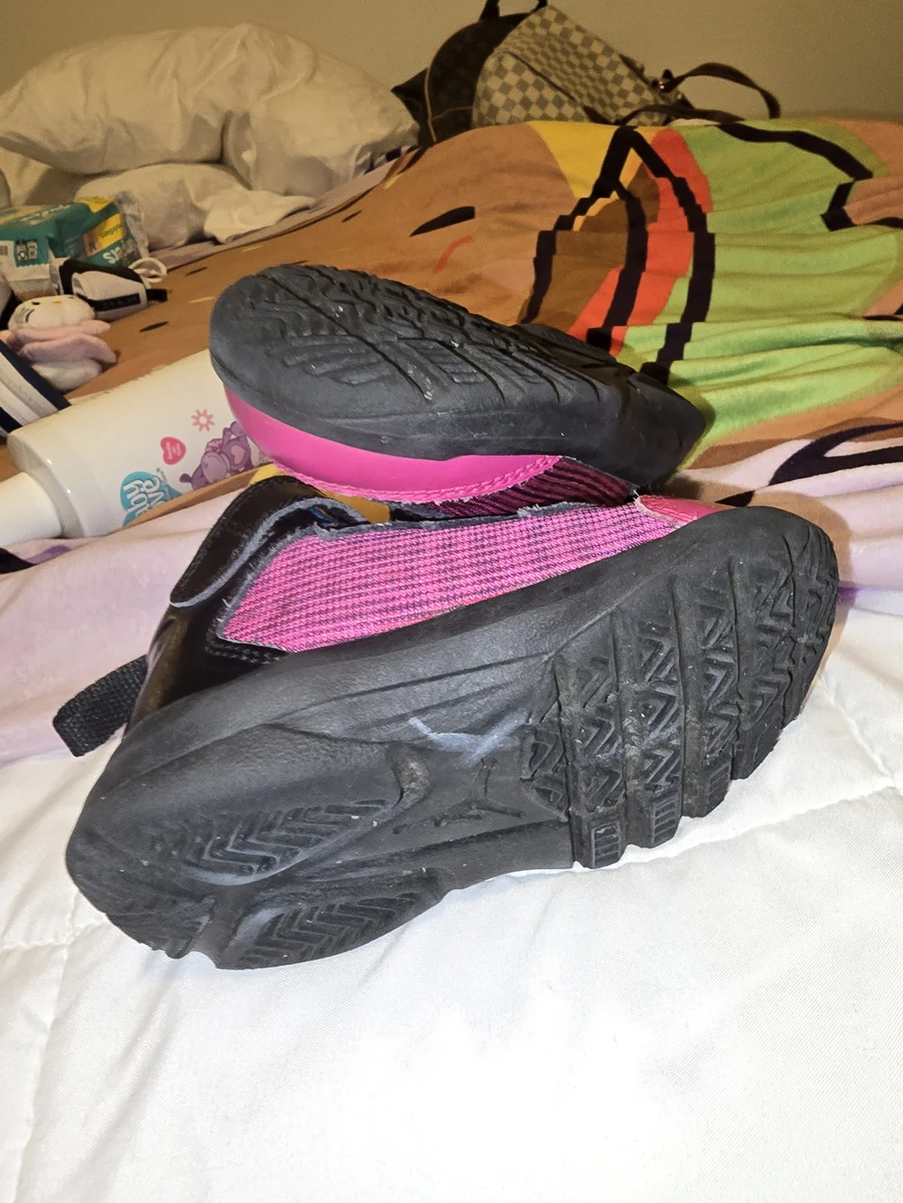 Jordan Toddlers' Black and Pink High-Top Sneakers with Blue Lining